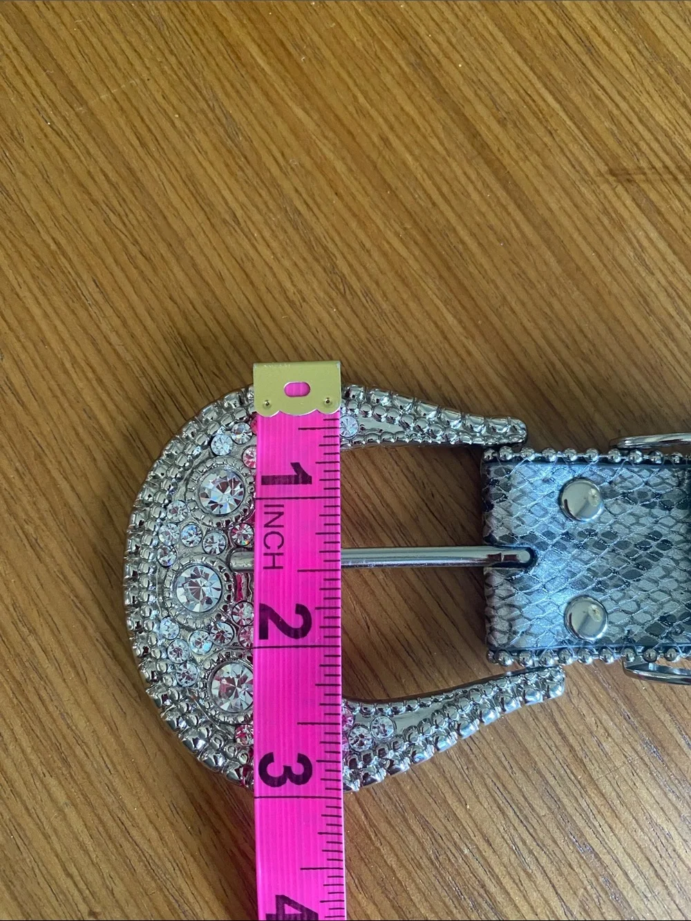 Vintage Chicos Rhinestone & Stud Metallic Snake Skin Western Belt Silver M